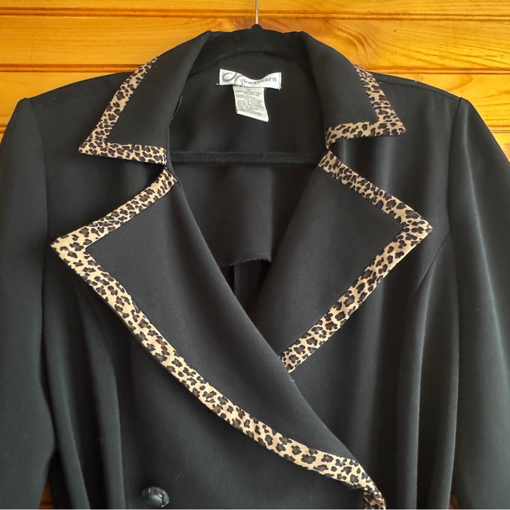 Vintage 90s Dress Barn Leopard Trim Blazer Dress Belted Black Midi 12 - Picture 5 of 16